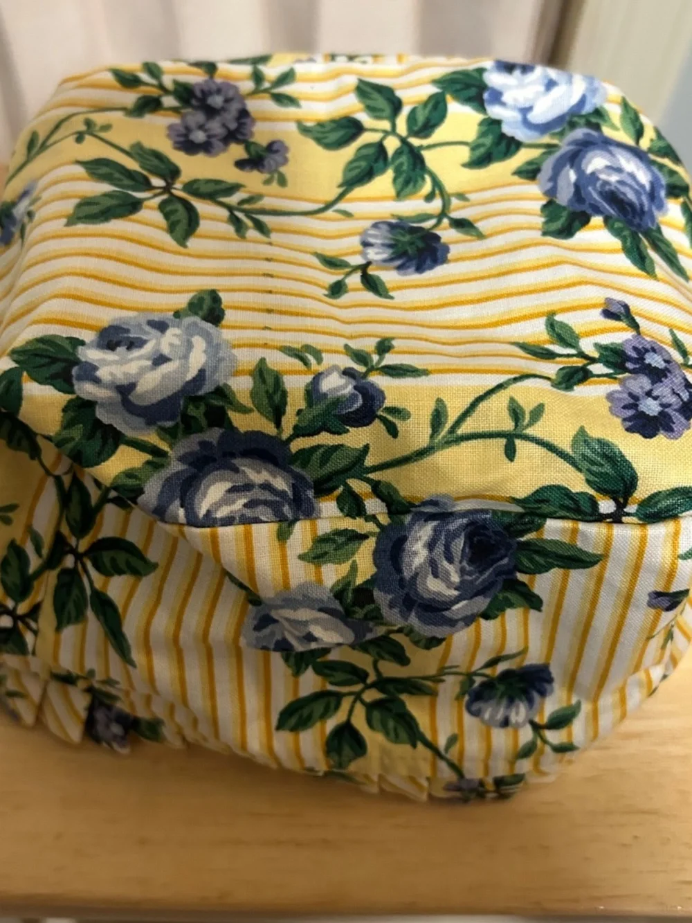 Longaberger Fabric Basket Liner “Rose Trellis” Yellow Stripe Blue Floral Pattern